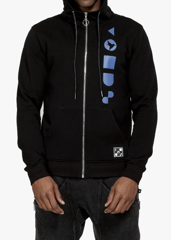 New Autumn And Winter Styles Konus Men's Mock Neck Zip Up Hoodie with Print in Black
