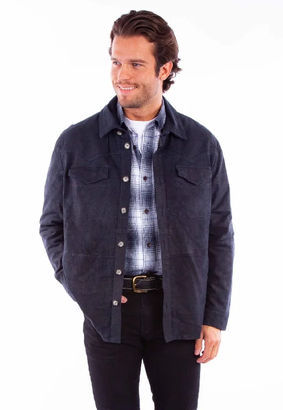 Soft Textures Scully Mens Western Button Up Navy Leather Leather Jacket