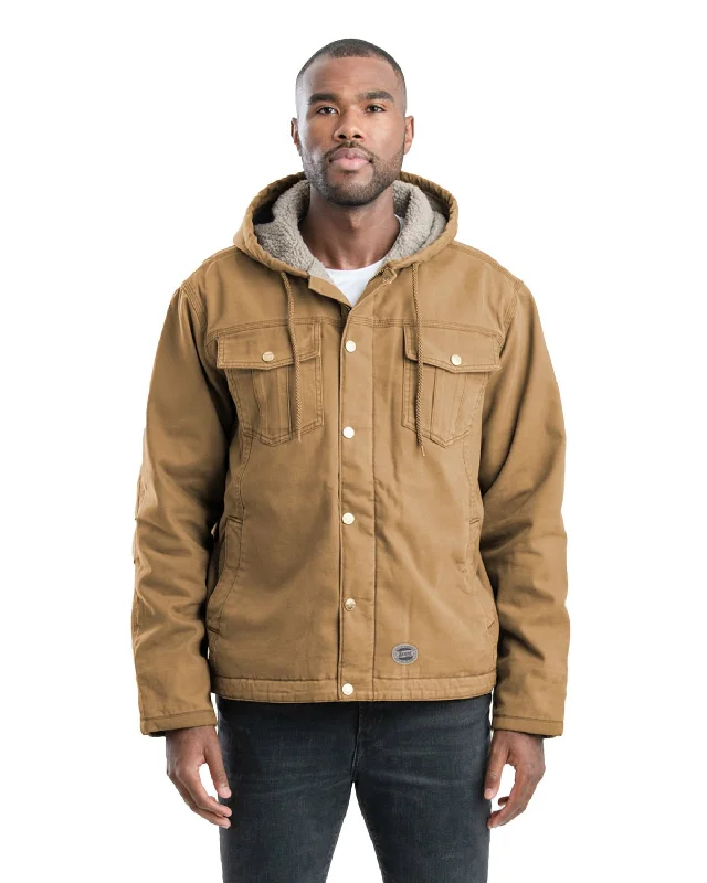 Girl Style Berne Mens Vintage Washed Sherpa-Lined Hooded Brown Duck 100% Cotton Jacket