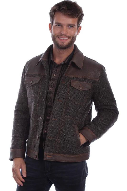 Urban Style Scully Mens Tweed Jean Vintage Brown Leather Leather Jacket 3X
