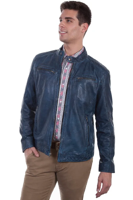 Fashionable Prints Scully Mens Denim Lamb Cafe Racer Jacket 2XT