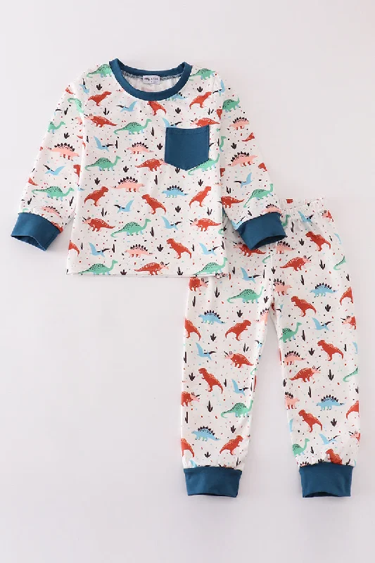 Creative Prints Navy dinosaur print boy pajamas set