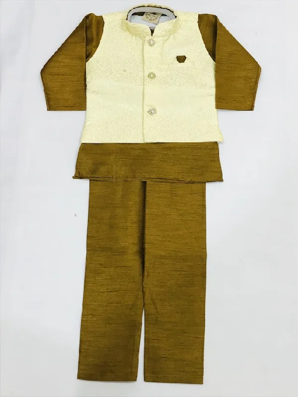Cozy Shirts Gorgeous Olive Green Color Sherwani Suits With Jacket For Boys