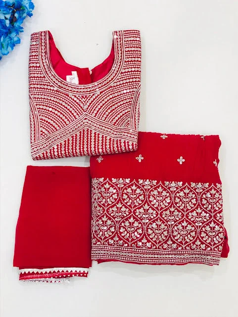 Timeless Comfort Gorgeous Red Color Georgette Embroidery Work Choli Sets For Girls