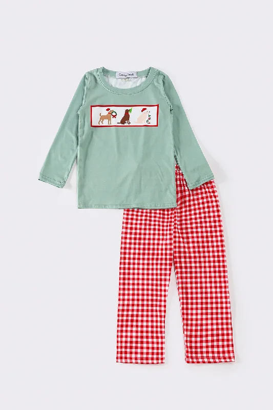 Trends Green christmas puppy print boy set