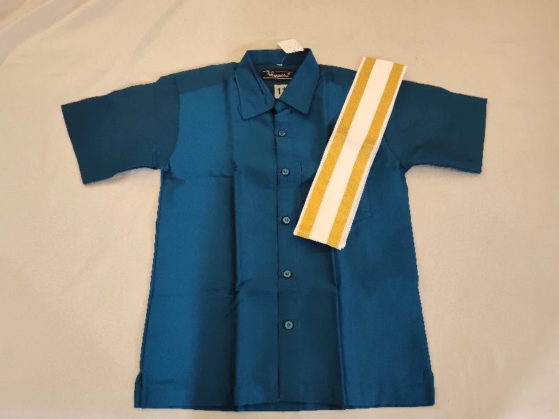 French Style Beautiful Turquoise Color Silk Shirt For Kids