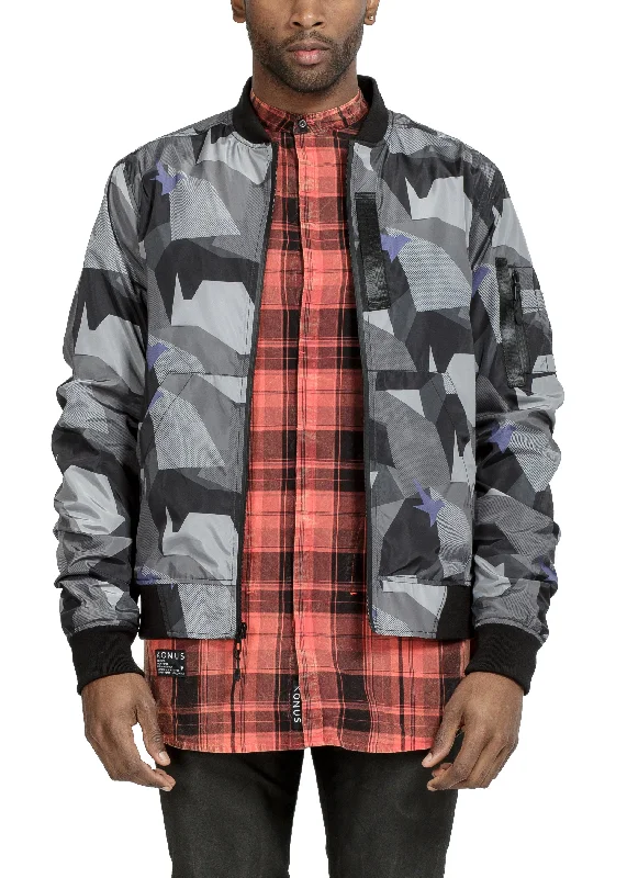 Basic Version Konus Men's Ma-1 Camo Bomber Jacket in Black
