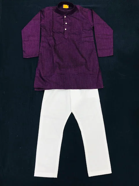 Quality Tailoring Appealing Purple Colored Kurta With Pajama Pant Sets For Boys