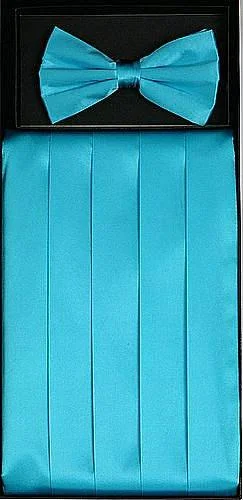 Ultra-lightweight Turquoise Silk Satin Cummerbund and Bow Tie Set