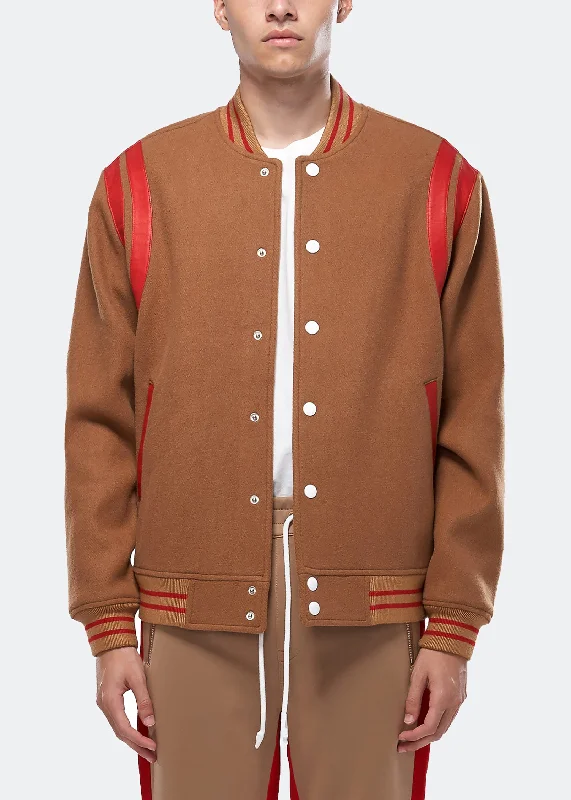 Chic Outfits Konus Men's Wool Blend Varsity Jacket in Camel