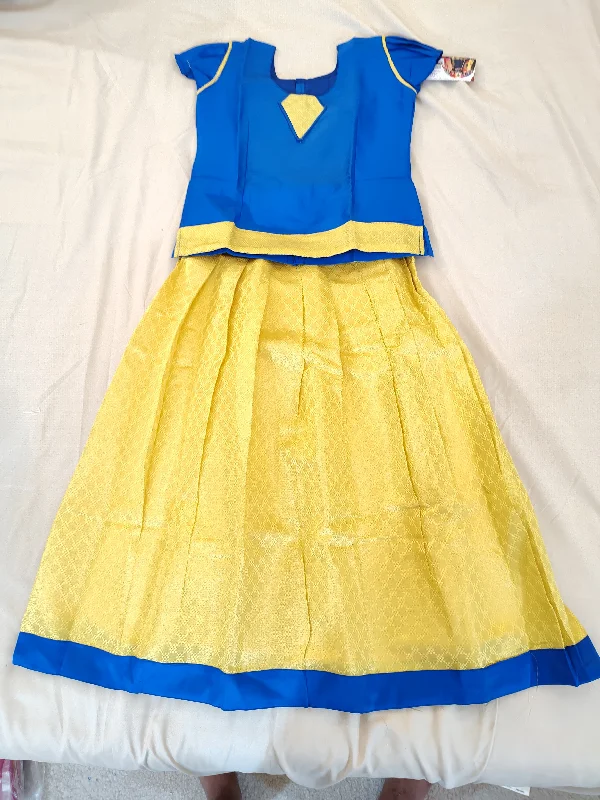 Relaxed Style Gorgeous Blue Color Silk Langa Set For Kids