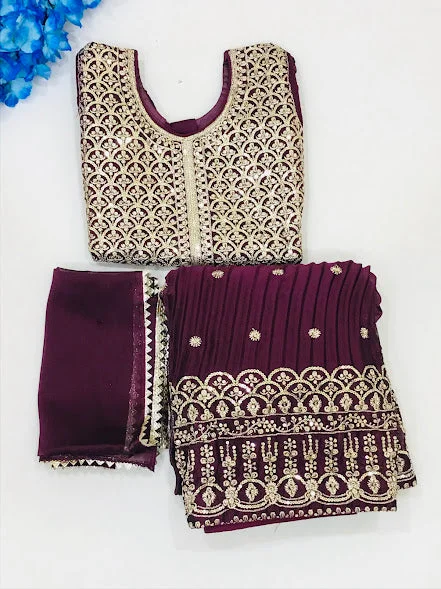 Cozy Look Delightful Purple Colored Embroidery And Sequins Work Choli Sets For Girls