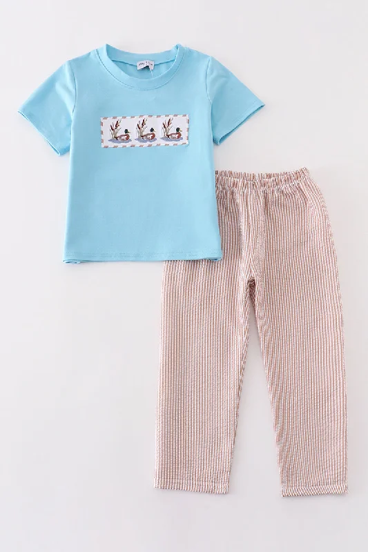 Slim Fit Blue duck embroidery boy set