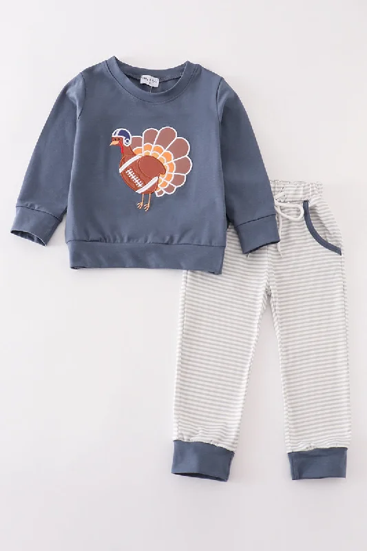 Sexy Fun Gray stripe turkey applique boy set