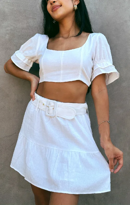 Soft Knitwear Fiona Skirt ~ White Linen