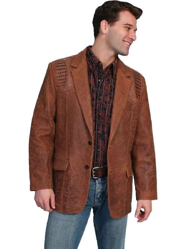 Relaxed Tops Scully Mens Caiman Inlays Brown Leather Leather Jacket