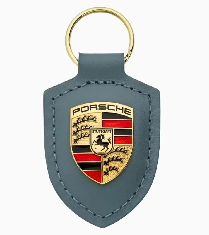 Sporty Comfort Porsche Crest Leather Keychain - Shore Blue