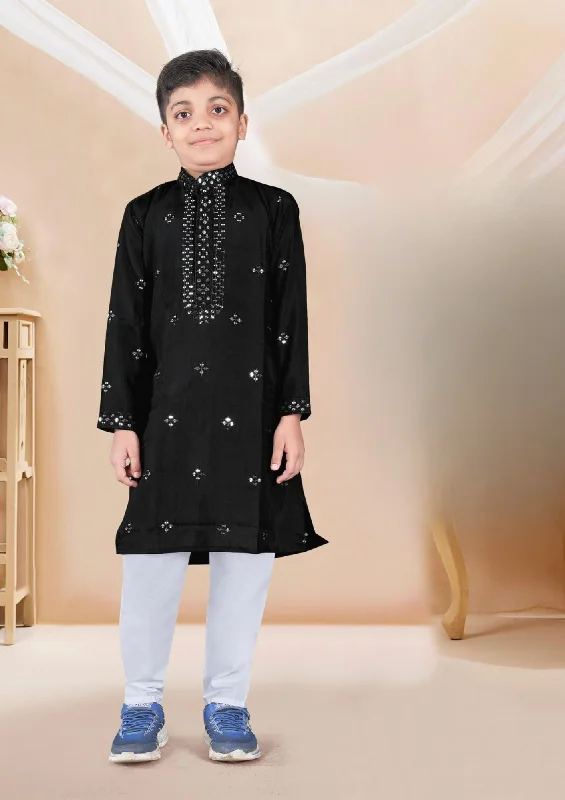 Cool Style Charming Black Color Kurta Pajama Set With Sequence Work