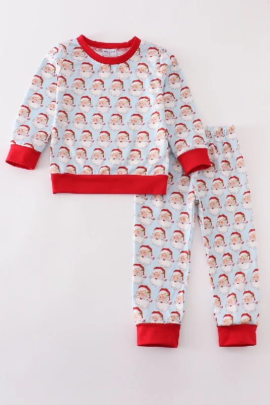 Exquisite Craftsmanship Blue christmas santa claus boy pajamas set