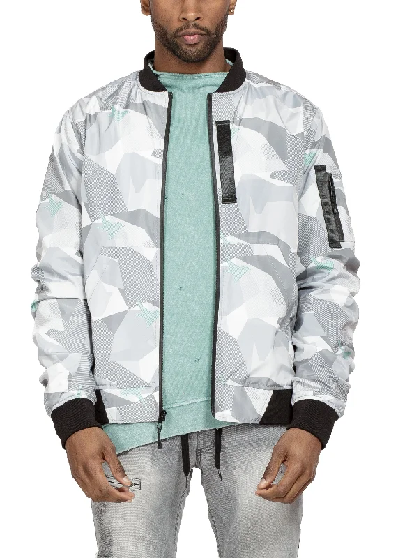 Bright Colors Konus Men's Ma-1 Camo Bomber Jacket in Gray