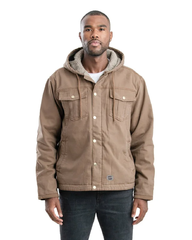 Playful Style Berne Mens Vintage Washed Sherpa-Lined Hooded Driftwood 100% Cotton Jacket