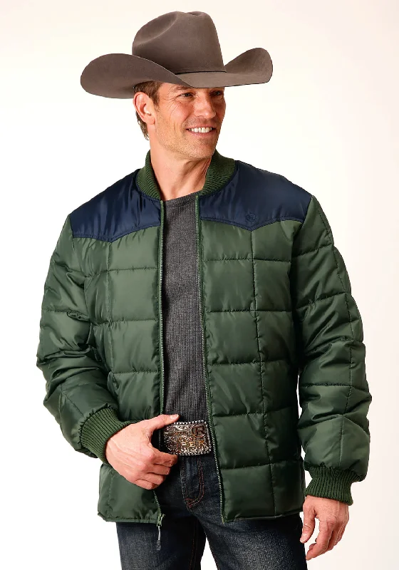Easygoing Style Roper Mens Western Quilted Green 100% Polyester Insulated Jacket
