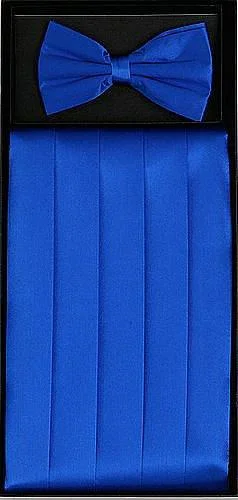 Noble Temperament Royal Blue Silk Satin Cummerbund and Bow Tie Set
