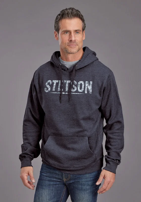 Smart Casuals Stetson Mens Block Letter Blue Cotton Blend Hoodie