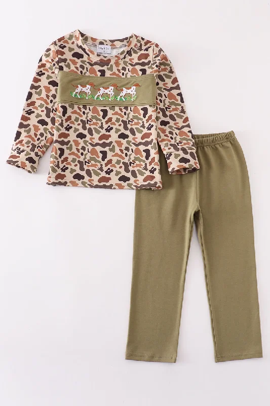 Cozy Lifestyle Camouflage puppy embroidery boy set