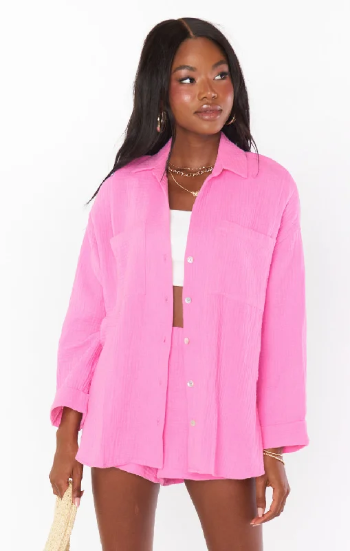 Elegant And Charming Weekday Button Up ~ Bubblegum Gauze