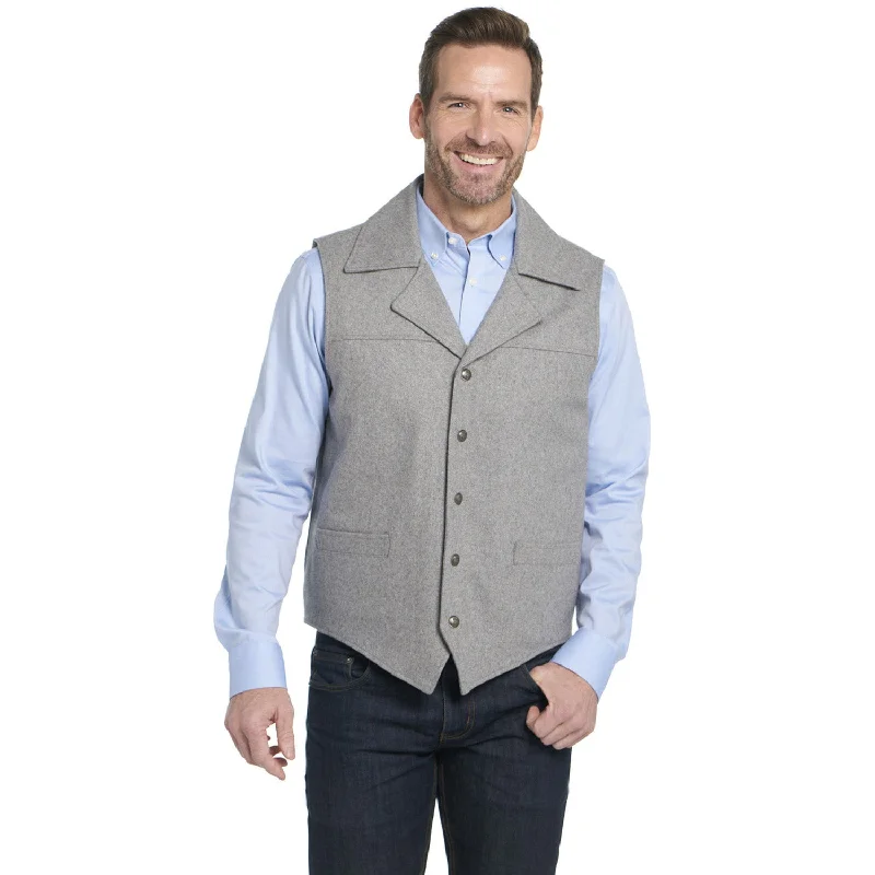 Classic Style Cripple Creek Mens Melton Snap Collared Dove Grey Wool Blend Wool Vest