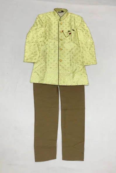 High-quality Design Lovely Light Yellow Colored Silk Cotton Kurta With Pajama Pant Sets For Boys