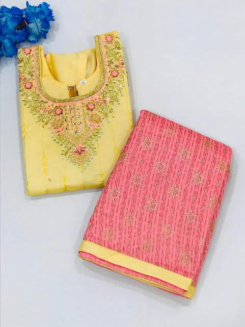 Soft Fabrics Charming Yellow Colored Silk Embroidery And Printed Work Choli Sets For Girls