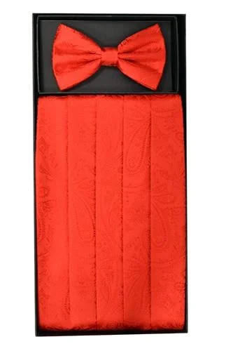 Floral Prints Red Paisley Cummerbund and Bow Tie Set