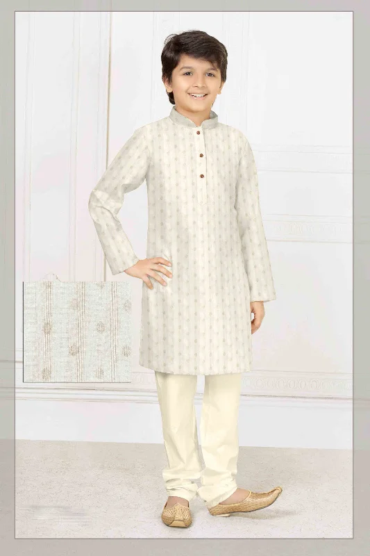 Carefree Style Appealing White Color Poly Blend Cotton Kurta Set With Pajama Pant For Kids