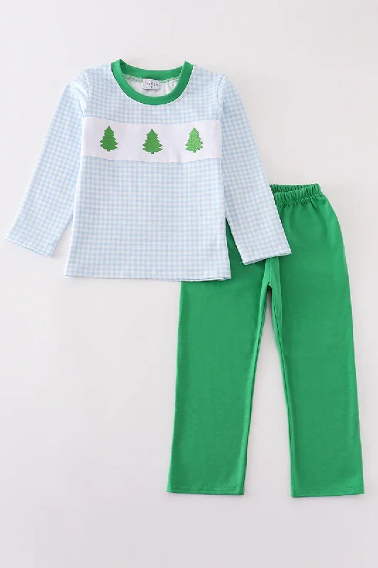 High Street Fashion Green christmas tree applique boy pants set