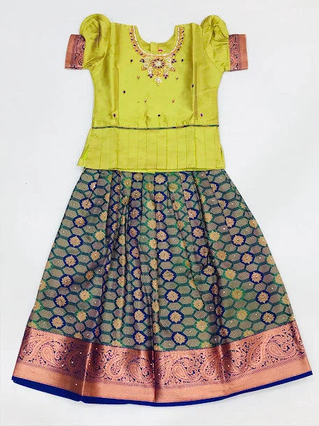 Modern Comfort Wear Gorgeous Light Green Colored Designer Silk Langa Sets For Girls