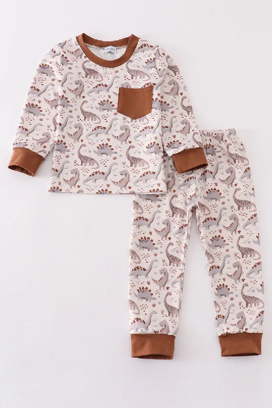 Street Cool Brown dinosaur print boy set