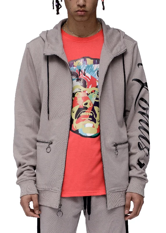 Soft Trends Konus Men's Mock Neck Zip Up Hoodie w/ Zipper Pockets In Grey