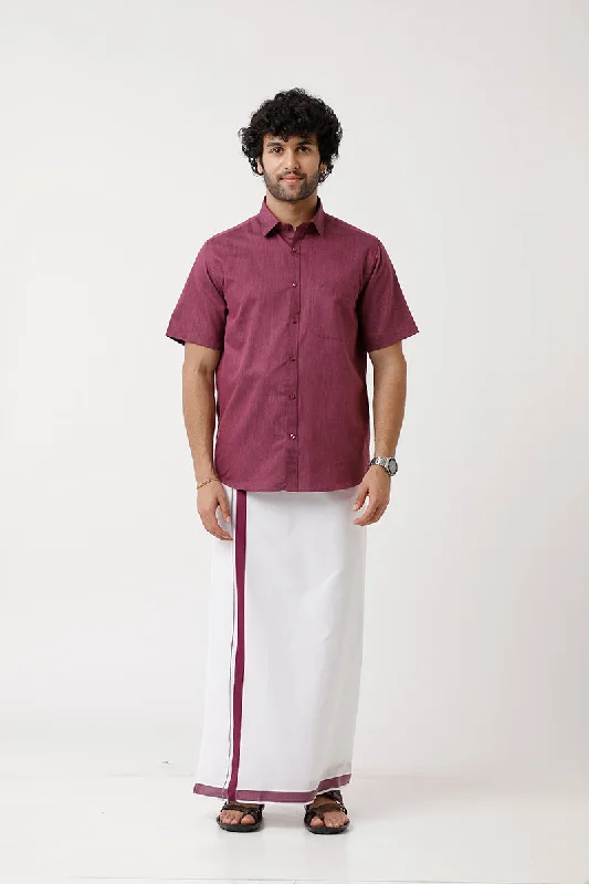 Varna - Plum Matching Shirt and Single Dhoti Set For Men | Uathayam