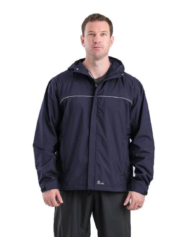 Eye-catching Personality Berne Mens Coastline Lightweight Hooded Rain Navy Polyester Softshell Jacket
