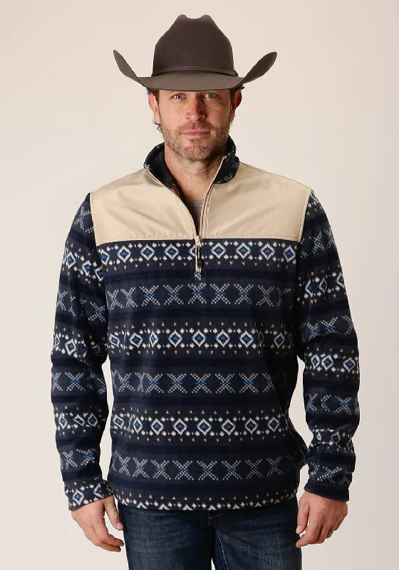 Everyday Outfits Roper Mens Aztec Micro Navy Polyester Fleece Jacket