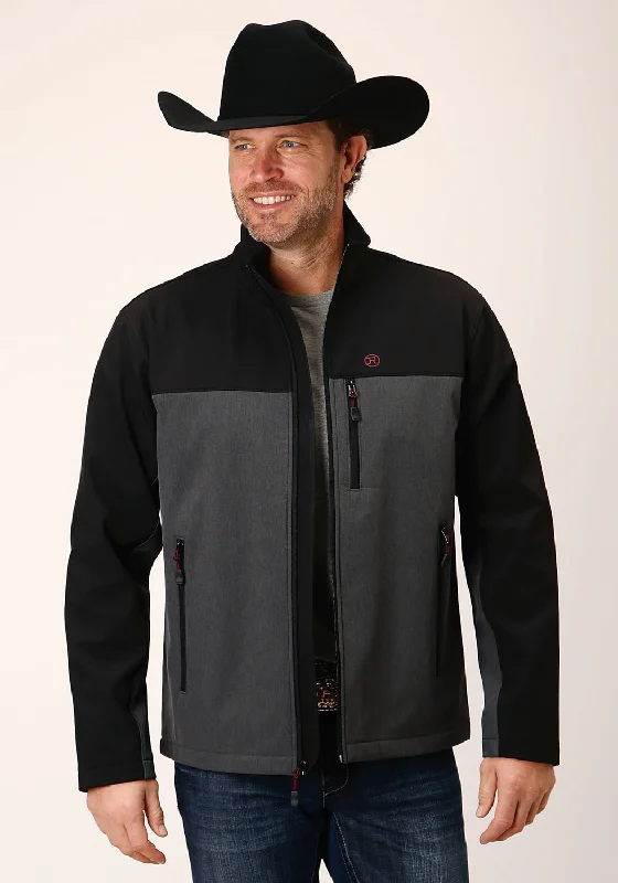 Breezy Style Roper Mens Hi-Tech Black/Grey Poly/Spandex Softshell Jacket