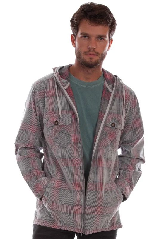 Versatile Casuals Scully Mens Unlined Plaid Grey/Red 100% Cotton Hoodie