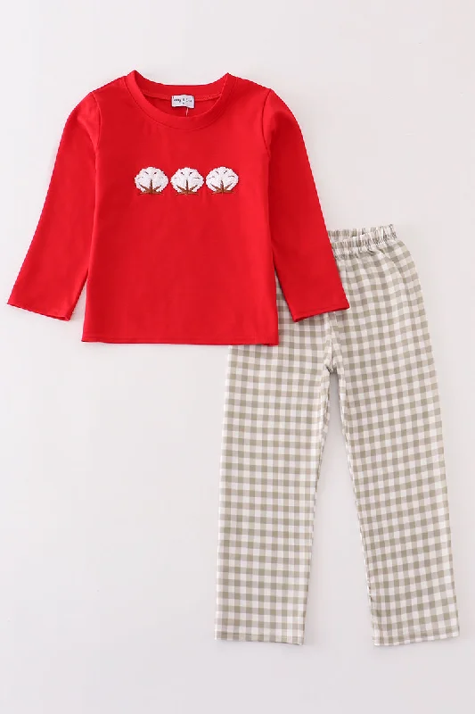 Basic Comfort Maroon cotton french knot boy set