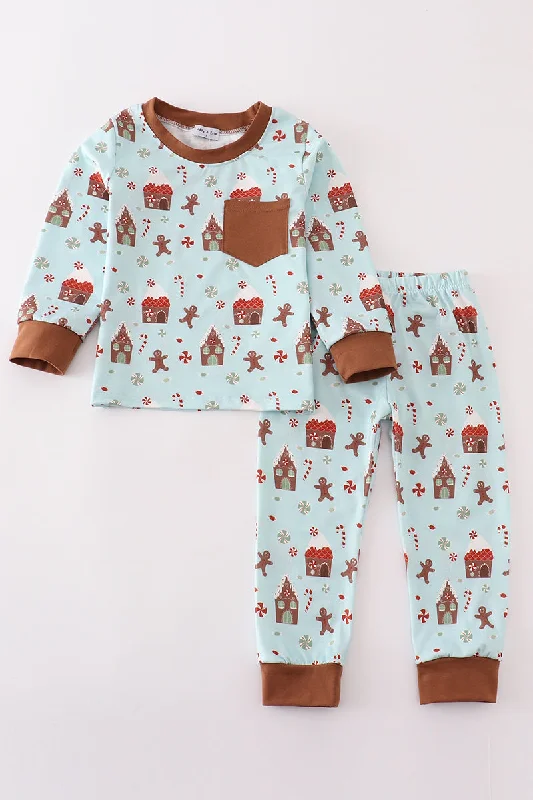 Body Design Blue christmas gingerbread boy pants set