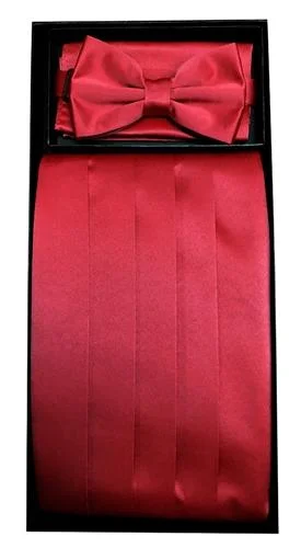 Cool Summer Burgundy Poly Satin Cummerbund, Bow Tie, and Hanky Set