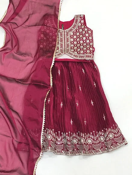 Street Fashion Prettiest Maroon Colored Embroidery Sequins Work Lehenga Choli Sets For Girls