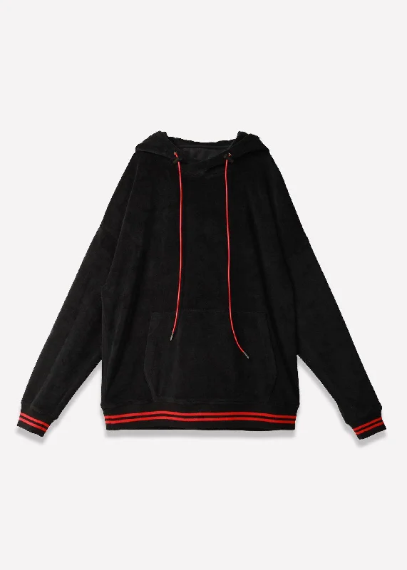 Elegant Design Blank State Men's Velour Pullover Hoodie in Black