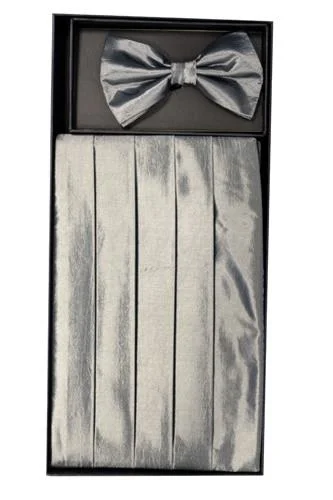 Comfortable Lifestyle Silver Polyester Cummerbund and Bow Tie Set
